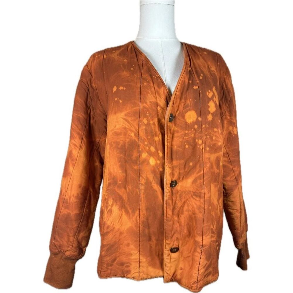 Vintage Reversible Orange Army Liner Jacket hand tie-dye unique Boho Artsy Vibe